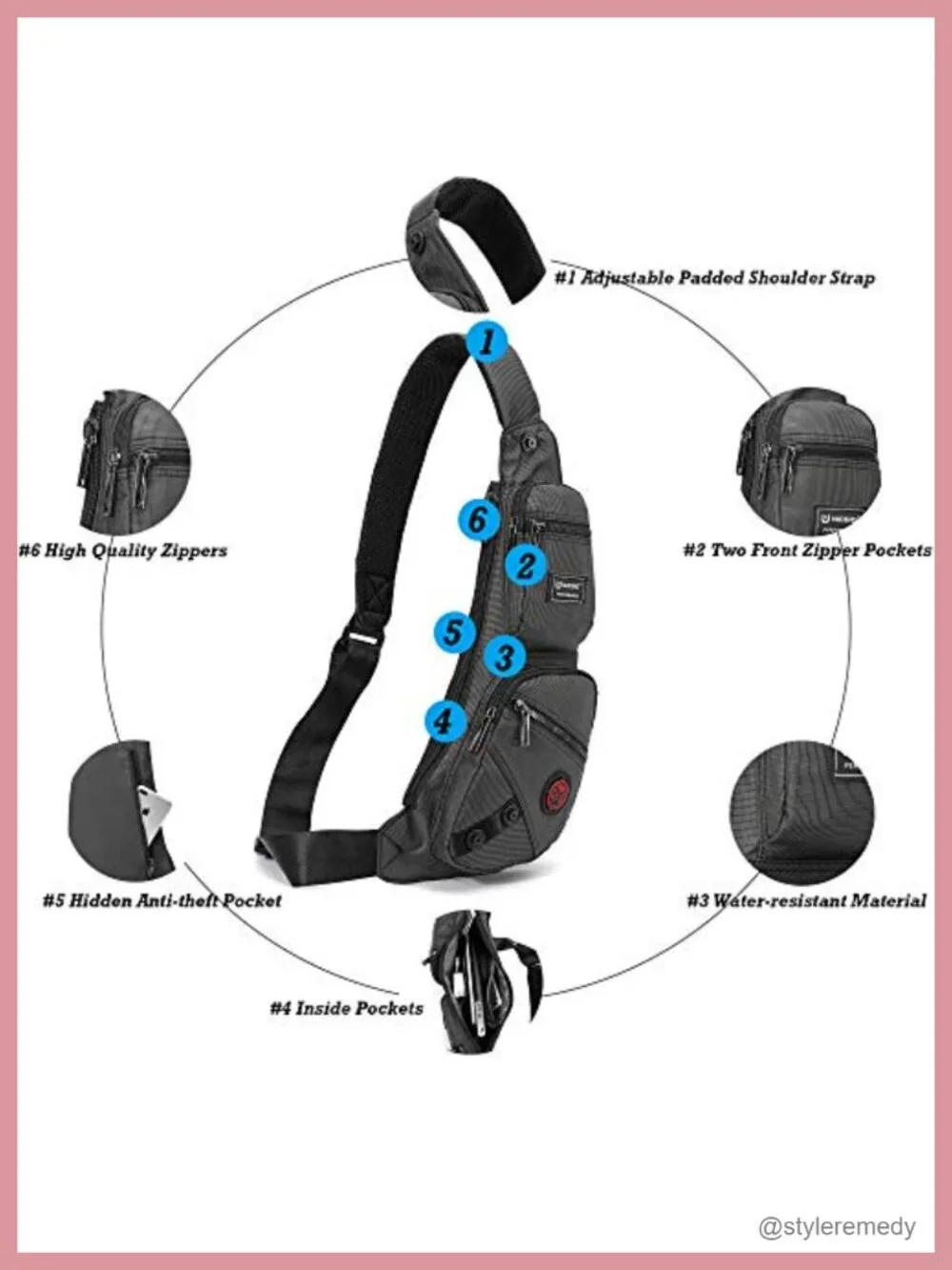 Nylon Sling Bag Chest Shoulder Backpack Crossbody Daypack for Men Women